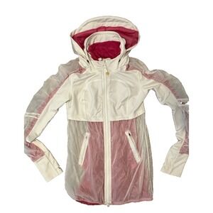 Lululemon Windbreaker Jacket Transparent See Hood Hot Pink White Sz 6